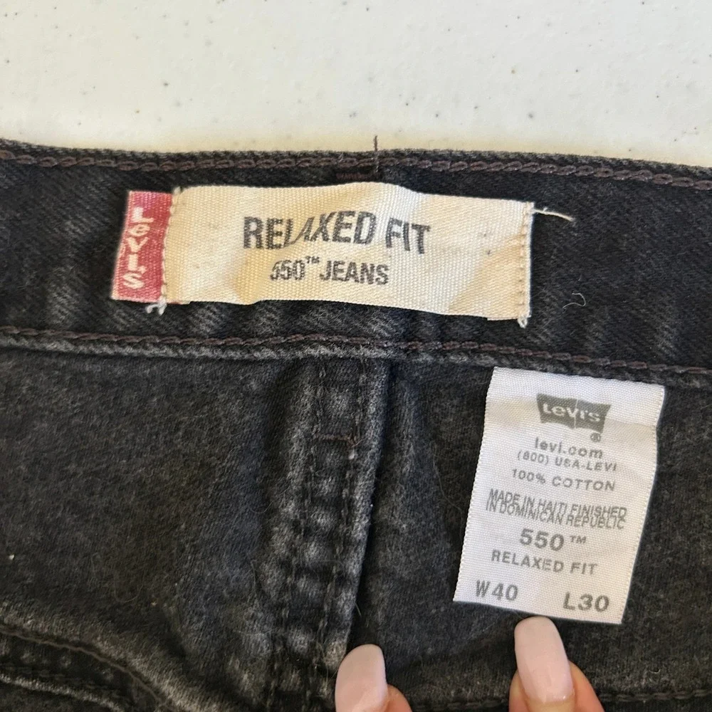 Levis 550 Mens Relaxed Fit Tapered Leg Black Denim Jeans 40x30